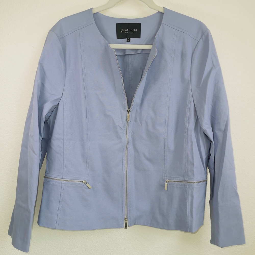 Lafayette 148 New York Womens Size 18 Periwinkle Blue Full Zip Jacket Moto Style